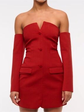 Abercrombie & Fitch Scarlet Off-Shoulder Button Mini Dress